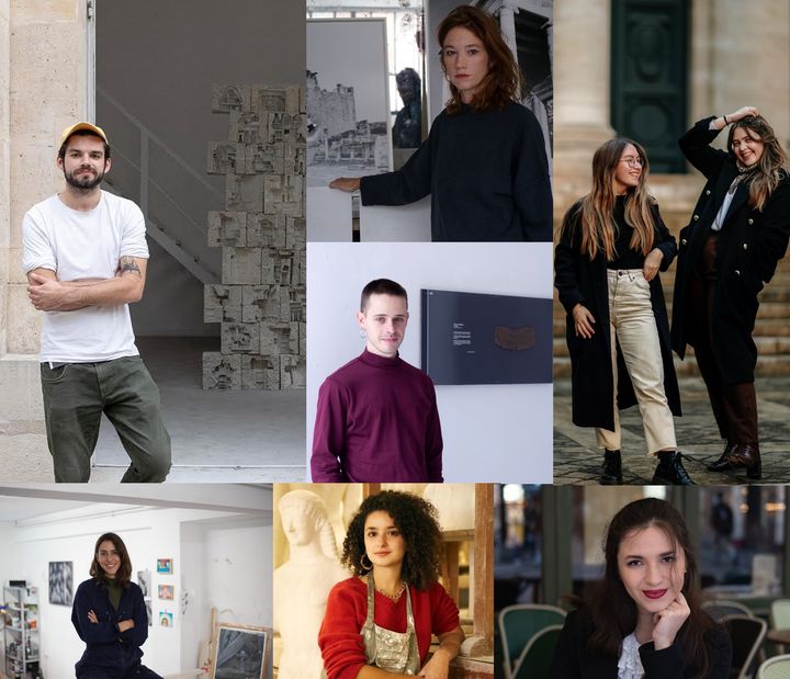 Portraits des artistes (Dune Varela, Katerina Charou, Marina Mankarlos, Studio Iconographia, Jules Goliath, Lou Motin et Pauline Karassiova) présentés à la galerie Villa Gabrielle, à Paris, février 2024. (CLEMENCE ROLLAND)