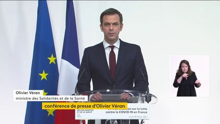 Le ministre de la Santé, Olivier Véran, lors d'un point sur la situation sanitaire, le 18 février 2021. (FRANCEINFO)