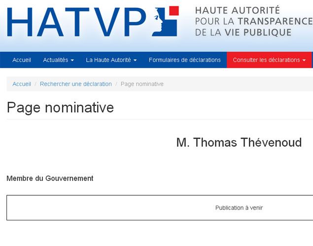 &nbsp; (Capture d'écran de la déclaration d'intérêts de Thomas Thévenoud © hatvp.fr)