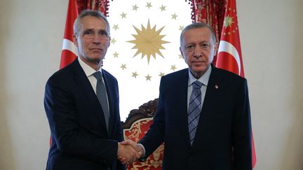 Le secrétaire général de l'Otan, Jens Stoltenberg, et le président turc Recep Tayyip Erdogan à Istanbul le 4 juin 2023 (AFP PHOTO / HO/ PRESS OFFICE OF THE REPUBLIC OF TURKEY)