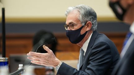 Jerome Powell&nbsp;lors d'un débat sur la gestion de la pandémie de Covid-19, le 2 décembre 2020 à Washington (Etats-Unis). (POOL / GETTY IMAGES NORTH AMERICA / AFP)