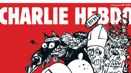 Détail de la Une du nouveau numéro de Charlie Hebdo. Le numéro 1179, sur fond rouge signé par Luz, sera diffusé à 2,5 millions d'exemplaires. 
 (DR)