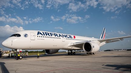 Un Airbus A350 d'Air France à l'aéroport Roissy-Charles-de-Gaulle, le 18 juillet 2023. (BERTRAND GUAY / AFP)