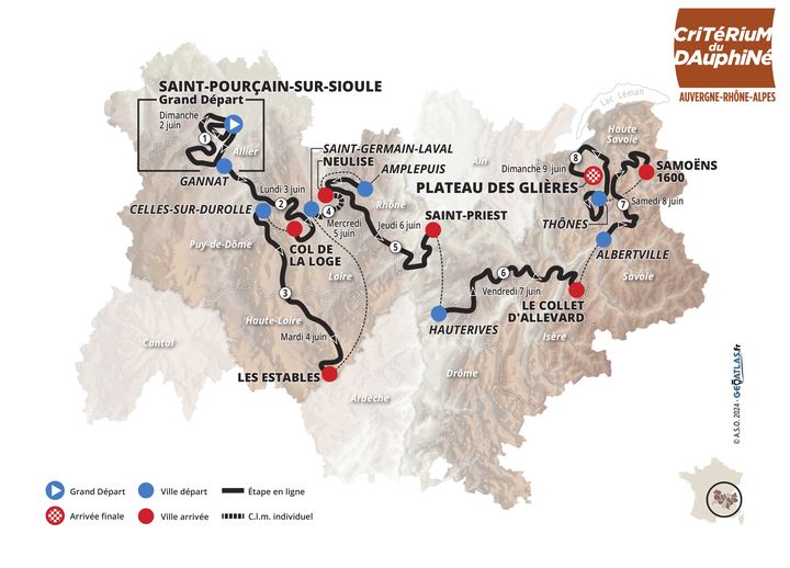 Le parcours du Critérium du Dauphiné 2024. (ASO)