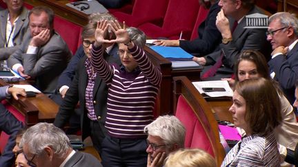 La députée écologiste Sandrine Rousseau à l'Assemblée nationale, à Paris, le 4 octobre 2022.&nbsp; (FRANCEINFO)