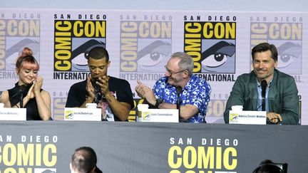 Les acteurs de la série "Game Of Thrones" Maisie Williams, Jacob Anderson, Liam Cunningham, and Nikolaj Coster-Waldau&nbsp;au Comic-Con de San Diego, 19 juillet 2019 (KEVIN WINTER / GETTY IMAGES NORTH AMERICA)