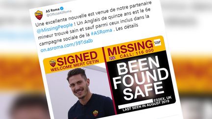 Capture d'écran d'un tweet de l'AS Roma, le 8 janvier 2020. (FRANCEINFO)