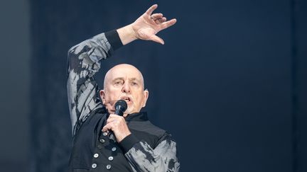 Le chanteur britannique Peter Gabriel en concert à Berlin (Allemagne), le 26 mai 2023. (HANNES P ALBERT / DPA / VIA AFP)