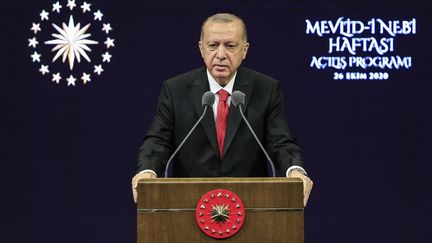 Le président turc, Recep Tayyip Erdogan, lors d'un discours, à Ankara, la capitale turque, le 26 octobre 2020. (METIN AKTAS / ANADOLU AGENCY / AFP)