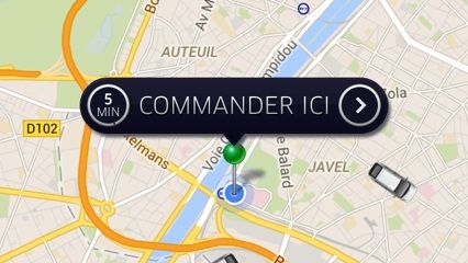 L'application Uber avec entr&eacute;es UberPOOL ou UberPOP (voitures conduites par un particulie) et UberX (offre VTC). Saisie d'&eacute;cran &agrave; Paris dans le XVe le 15 d&eacute;cembre apr&egrave;s-midi.