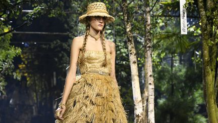 Un modèle Christian Dior de la directrice artistique&nbsp;Maria Grazia Chiuri, lors de la Fashion Week parisienne de l'automne 2019. (IK ALDAMA / IK ALDAMA)