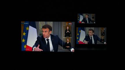 Emmanuel Macron lors d'une interview à l'Elysée, le 22 mars 2023. (SEBASTIEN BOZON / AFP)