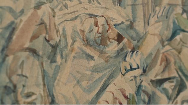 &nbsp; (Détail d’une aquarelle du "petit camp", Buchenwald de Boris Taslitzky (fev. 1945) © Jour2Fête)