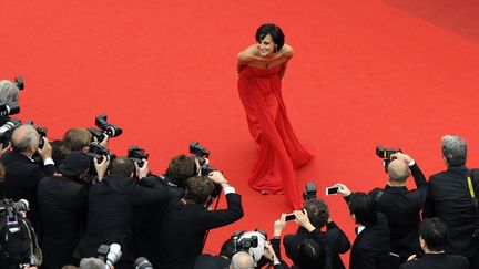 Sans film et &agrave; 55 ans, In&egrave;s de la Fressange continue d'ensorceller Cannes. (OLIVIER ANRIGO / AFP)