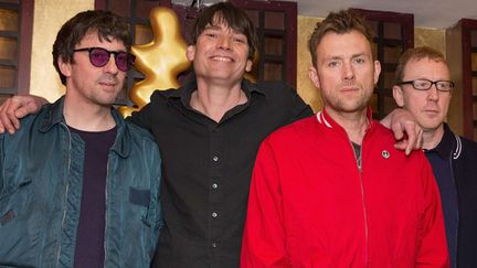 Blur lors de leur conférence de presse le 19 février 2015 : Graham Coxon, Alex James, Damon Albarn et Dave Rowntree.
 (Brian Rasic/REX/REX/SIPA)