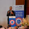 Laurent Wauquiez, président LR du conseil régional Auvergne-Rhône-Alpes s'exprime lors du congrès des maires ruraux de France, à l'Alpe d'Huez (Isère), samedi 30 septembre 2023. (STEPHANE PILLAUD / LE DAUPHINE LIBERE / MAXPPP)