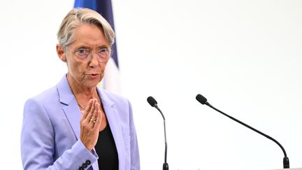 La Première ministre Elisabeth Borne lors d'une conférence de presse sur la situation énergétique, à Paris, le 14 septembre 2022. (BERTRAND GUAY / POOL)