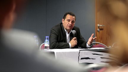 Jean-Frédéric Poisson, candidat à la primaire à droite, lors d'un meeting à Ajaccio (Corse), le 21 octobre 2016. (PASCAL POCHARD-CASABIANCA / AFP)