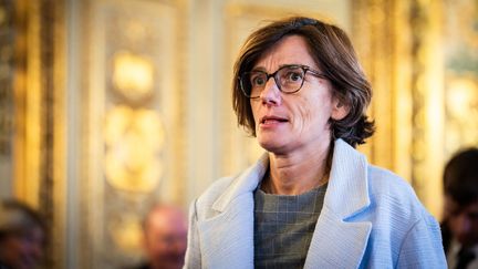 La ministre de la Santé, Agnès Firmin Le Bodo, à l'Assemblée nationale, le 18 octobre 2023. (XOSE BOUZAS / HANS LUCAS / AFP)