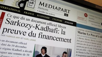 Capture d'&eacute;cran de la page d'accueil du site "Mediapart" le 28 avril 2012. (KENZO TRIBOUILLARD / AFP)