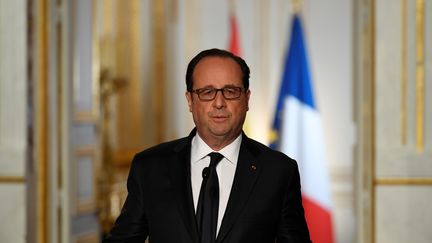 François Hollande lors d'une conférence de presse à l'Elysée, à Paris, le 11 avril &nbsp;2017. (LIONEL BONAVENTURE / AFP)