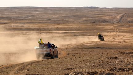 Des combattants des Forces démocratiques de Syrie, une coalition dont font partie les Unités de protection du peuple kurdes, roulent dans la province syrienne d'Hassaké, le 2 novembre 2015. (DELIL SOULEIMAN / AFP)