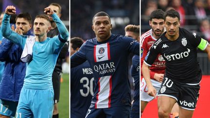 Le Marseillais Valentin Rongier, le Parisien Kylian Mbappé et le Monégasque Wissam Ben Yedder ont gagné avec leurs clubs respectifs, le 19 février 2023. (AFP)