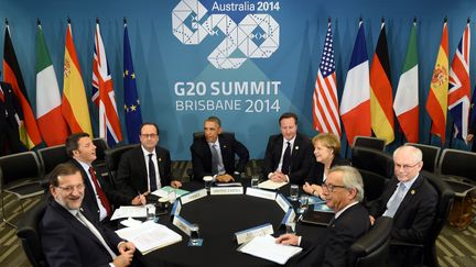 Des chefs d'Etat r&eacute;unis lors du G20, &agrave; Brisbane (Australie), le 16 novembre 2014.&nbsp;&nbsp; (ALAIN JOCARD / AFP)