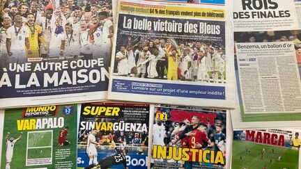 Les Unes de la presse française et espagnole au lendemain de la finale de la Ligue des nations, le lundi 11 octobre. (Franceinfo: sport)