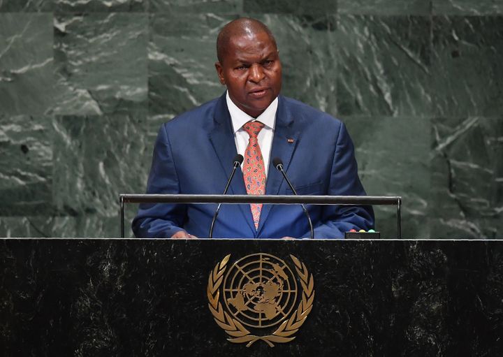 Le président centrafricain, Faustin Archange Touadera, s'adressant à l'Assemblée générale des Nations Unies le 26 septembre 2018. (ANGELA WEISS / AFP)