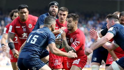 Le&nbsp;Stade toulousain joue face au Leinster en Coupe d'Europe de rugby, à Dublin le 21 avril 2019. (PAUL FAITH / AFP)