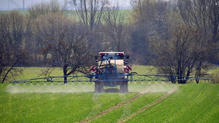 Un agriculteur répand du glyphosate, en Bavière (Allemagne), en mars 2019. (SVEN SIMON / FRANKHOERMANN / AFP)