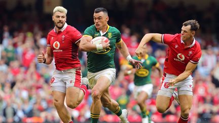 Jesse Kriel et l'Afrique du Sud, larges vainqueurs du pays de Galles, le 19 août 2023 à Cardiff. (GEOFF CADDICK / AFP)