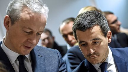 Bruno Le Maire et Gérald Darmanin, à Tourcoing, le 4 décembre 2017. (PHILIPPE HUGUEN / AFP)