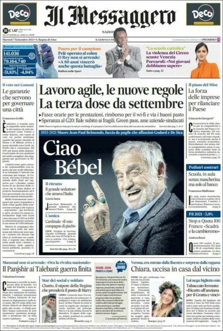 La une d'"Il Messaggero", le 7 septembre 2021. (IL MESSAGGERO)