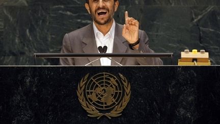 Le président iranien, Mahmoud Ahmadinejad, s'adresse à la 62e Assemblée générale de l'ONU (25-9-2007). (AFP - Timothy A.Clary)