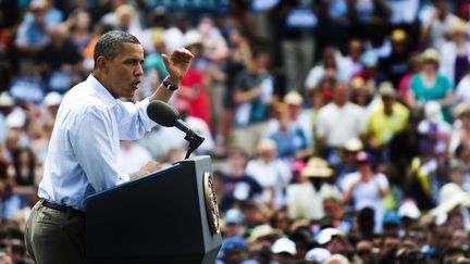 Barack Obama &agrave; Pittsburgh, en Pennsylvanie (Etats-Unis), le 6 juillet 2012. (JIM WATSON / AFP)