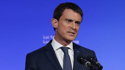 Le Premier ministre, Manuel Valls, tient un discours à Matignon, le 14 mars 2016. (PATRICK KOVARIK / AFP)