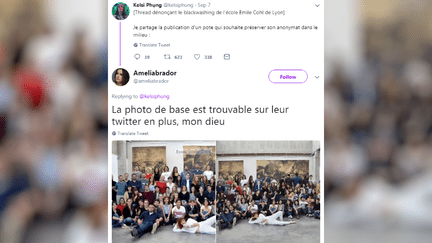 Des internautes ont dénoncé sur Twitter le "blackwashing" de l'école Emile-Cohl de Lyon. (TWITTER / FRANCEINFO)