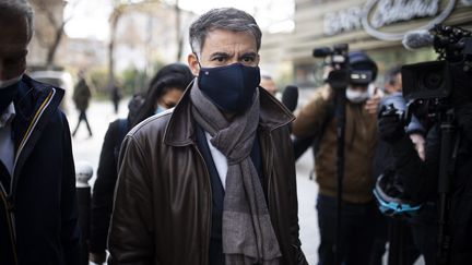 Le premier secrétaire du Parti socialiste Olivier Faure arrive à la réunion des partis de gauche pour discuter d'une stratégie commune pour les prochaines élections présidentiellesn le 17 avril 2021 à Paris. (ALEXIS SCIARD / MAXPPP)