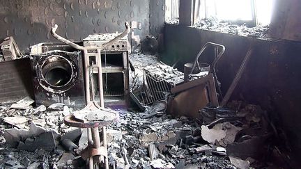 L'intérieur de la tour Grenfell, dans le quartier de North Kensington, à Londres, dimanche 18 juin 2017.&nbsp; (SHUTTERSTOCK / REX / SIPA)