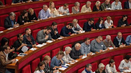 
150 citoyens tirés au sort font des propositions pour lutter contre le réchauffement climatique au Conseil économique social et environnemental le 4 octobre 2019. (TANGI JAILLET / MAXPPP)