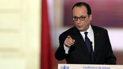 Fran&ccedil;ois Hollande lors de sa conf&eacute;rence de presse, jeudi 5 f&eacute;vrier 2015 &agrave; Paris. (ALAIN JOCARD / AFP)