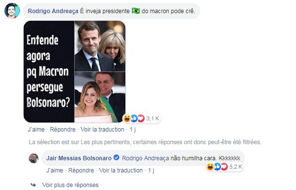 Capture d'écran d'un message du président brésilien sur son compte Facebook, le 24 août 2019. (FACEBOOK / JAIR MESSIAS BOLSONARO)