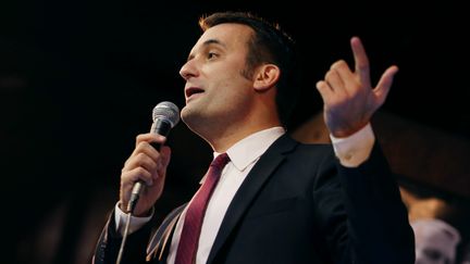 Florian Philippot, vice-pr&eacute;sident du Front national,lors d'un discours le 24 mars 2013 &agrave; Paris. (KENZO TRIBOUILLARD / AFP)