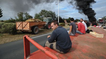 Des &eacute;leveurs bloquent le pont d'Ol&eacute;ron le 22 juillet. (XAVIER LEOTY / AFP)