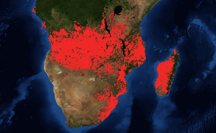 Capture d'écran de la carte interactive des feux de la Nasa. (CAPTURE D'ÉCRAN)