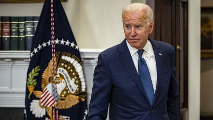 Joe Biden, président des Etats-Unis, lors d'un discours sur la situation en Afghanistan à la Maison Blanche à Washington, le 22 août 2021. (SAMUEL CORUM / GETTY IMAGES NORTH AMERICA)