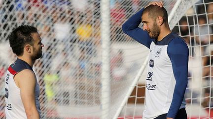 Mathieu Valbuena et Karim Benzema durant un entraînement de l'équipe de France