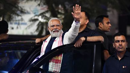 Le Premier ministre indien Narendra Modi lors d'un voyage de campagne électorale à Guwahati, le 16 avril 2024. (BIJU BORO / AFP)